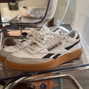 Reebok Classic White and Black Sneakers with Gum Sole